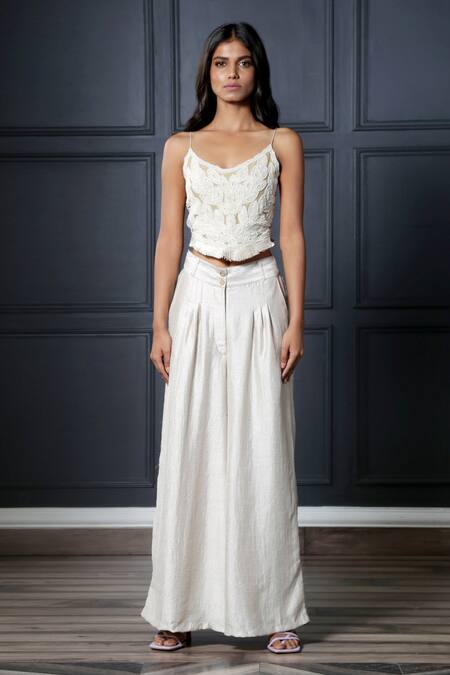 Nandita Thirani White Net, Satin Round Embroidered Top And Palazzo Online at Aza Fashions Nandita Thirani_White Net, Satin Round Embroidered Top And Palazzo _Online_at_Aza_Fashions