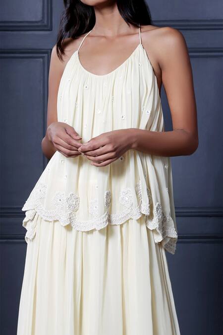 Nandita Thirani_White Georgette Round Layered Gown _Online_at_Aza_Fashions