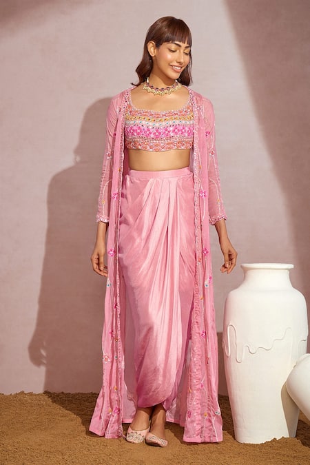 Aneesh Agarwaal Embroidered Jacket & Draped Skirt Set 