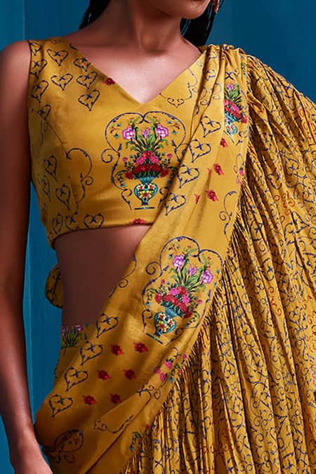 Shop_Nautanky_Green Crepe V Neck Floral Print Lehenga Set _Online_at_Aza_Fashions