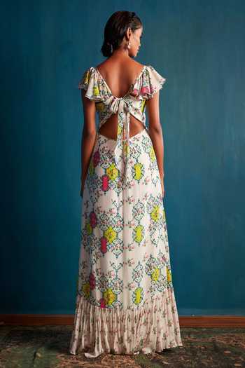 Shop Nautanky White Crepe Square Neck Printed Maxi Dress at Aza Fashions Shop_Nautanky_White Crepe Square Neck Printed Maxi Dress _at_Aza_Fashions