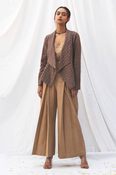 Label Nuska Grey Handloom Cotton Bandhej Print Waterfall Jacket 4