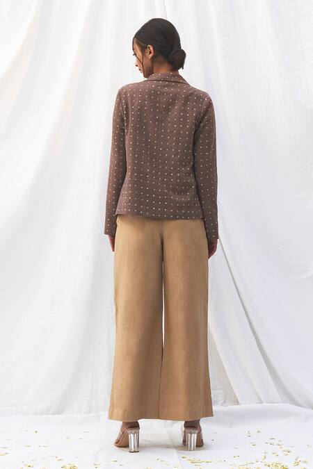 Label Nuska Grey Handloom Cotton Bandhej Print Waterfall Jacket 2