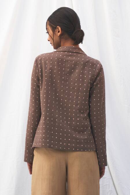 Label Nuska Grey Handloom Cotton Bandhej Print Waterfall Jacket 5