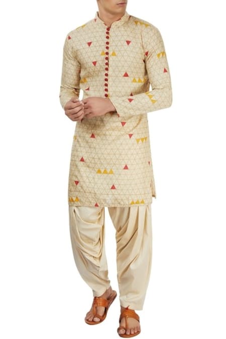 Pranay Baidya Plain pink kurta with white pleated patiala 