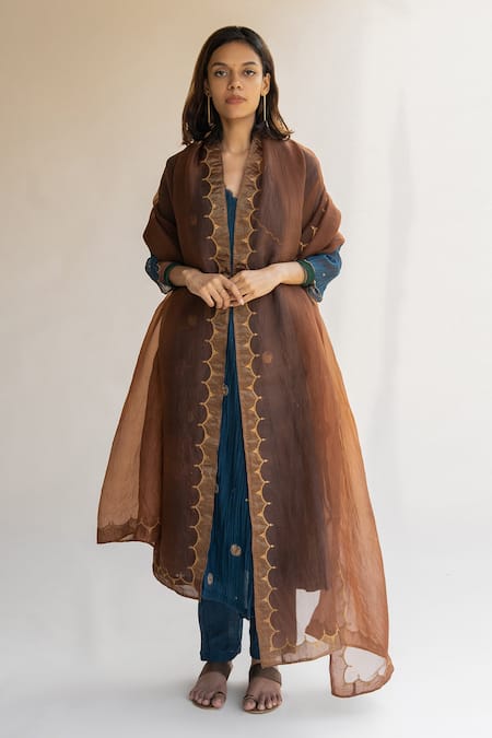 Buy Nirjara Blue Silk, Chanderi Embroidered Angrakha Kurta And Palazzo Set Online at Aza Fashions Buy_Nirjara_Blue Silk, Chanderi Embroidered Angrakha Kurta And Palazzo Set _Online_at_Aza_Fashions