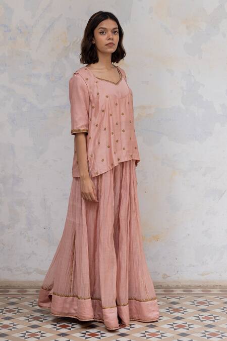 Nirjara Pink Blouse- Gajji, Kanchali -spun Silk, Lehenga - Chanderi Marodi Jodha Set Online at Aza Fashions Nirjara_Pink Blouse- Gajji, Kanchali -spun Silk, Lehenga - Chanderi Marodi Jodha Set _Online_at_Aza_Fashions