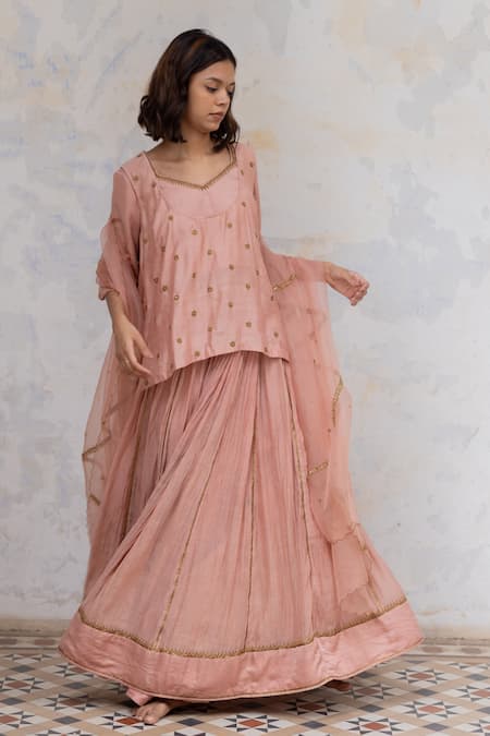 Buy Nirjara Pink Blouse- Gajji, Kanchali -spun Silk, Lehenga - Chanderi Marodi Jodha Set Online at Aza Fashions Buy_Nirjara_Pink Blouse- Gajji, Kanchali -spun Silk, Lehenga - Chanderi Marodi Jodha Set _Online_at_Aza_Fashions