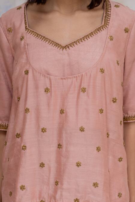 Nirjara Pink Blouse- Gajji, Kanchali -spun Silk, Lehenga - Chanderi Marodi Jodha Set at Aza Fashions Nirjara_Pink Blouse- Gajji, Kanchali -spun Silk, Lehenga - Chanderi Marodi Jodha Set _at_Aza_Fashions