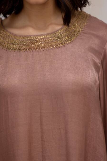 Nirjara Pink Kurta - Mashru , Pant - Tussar Marodi Round Zeenat And Set at Aza Fashions Nirjara_Pink Kurta - Mashru , Pant - Tussar Marodi Round Zeenat And Set _at_Aza_Fashions