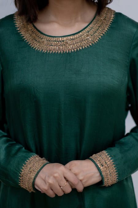 Nirjara Green Kurta - Mashru , Pant - Tussar Marodi Round Zeenat And Set at Aza Fashions Nirjara_Green Kurta - Mashru , Pant - Tussar Marodi Round Zeenat And Set _at_Aza_Fashions