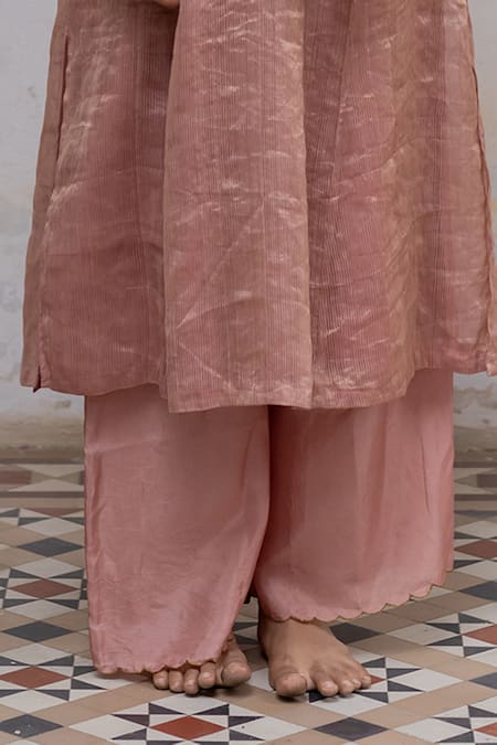 Nirjara Pink Kurta - Handwoven Tissue, Pant- Marodi Hazrat Striped And Set at Aza Fashions Nirjara_Pink Kurta - Handwoven Tissue, Pant- Marodi Hazrat Striped And Set _at_Aza_Fashions