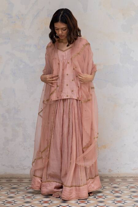 Nirjara_Pink Organza Silk Bead, Pita Gauhar Dupatta _Online_at_Aza_Fashions