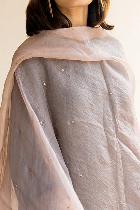 Shop_Nirjara_Pink Organza Silk Kiran Work, Peeta Dots Sitara Dupatta_Online_at_Aza_Fashions