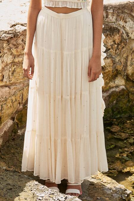 Disha Muchhala_White Silk Embroidered Crop Top And Sharara Set_Online_at_Aza_Fashions