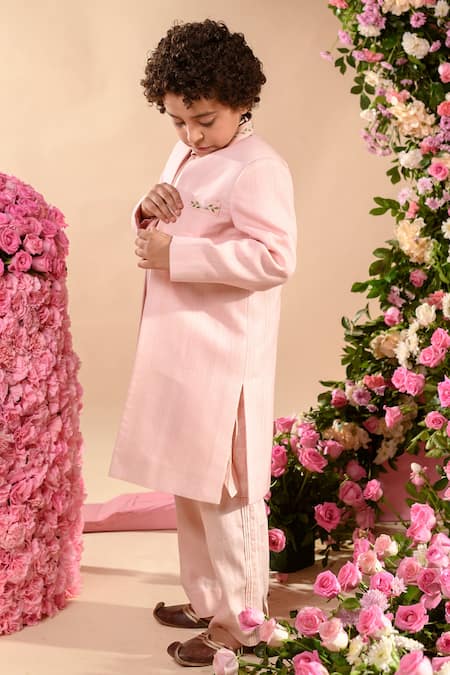 Littleens Pink Velvet, Cotton Embroidery Farrokh Open Front Achkan And Kurta Set Online at Aza Fashions Littleens_Pink Velvet, Cotton Embroidery Farrokh Open Front Achkan And Kurta Set _Online_at_Aza_Fashions