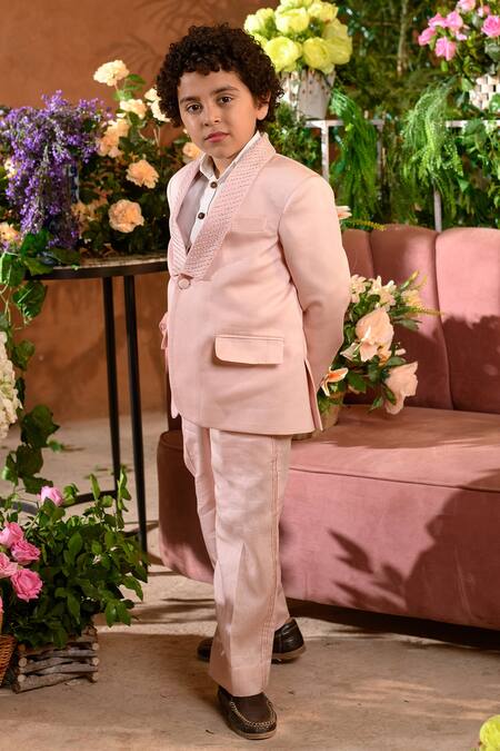 Buy_Littleens_Pink Velvet, Poplin Embroidery Sadira Blazer And Pant Set _Online_at_Aza_Fashions