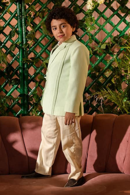 Buy_Littleens_Green Velour, Cotton Afna Blazer And Pant Set _Online_at_Aza_Fashions