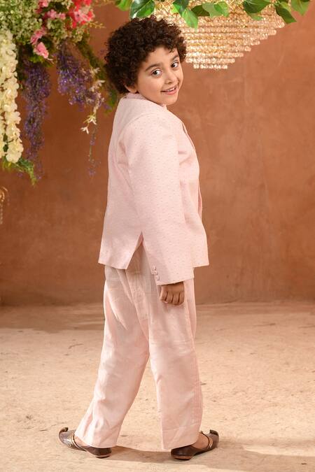 Littleens_Pink Velour, Cotton Embroidery Paz Jodhpuri And Pant Set _Online_at_Aza_Fashions