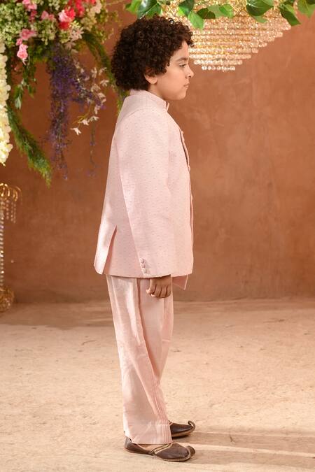 Buy_Littleens_Pink Velour, Cotton Embroidery Paz Jodhpuri And Pant Set _Online_at_Aza_Fashions