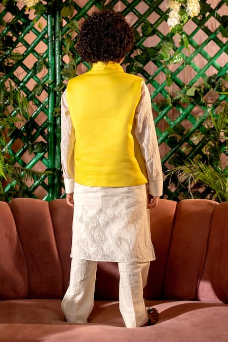 Littleens Canary Yellow Thread Embroidered Bundi 