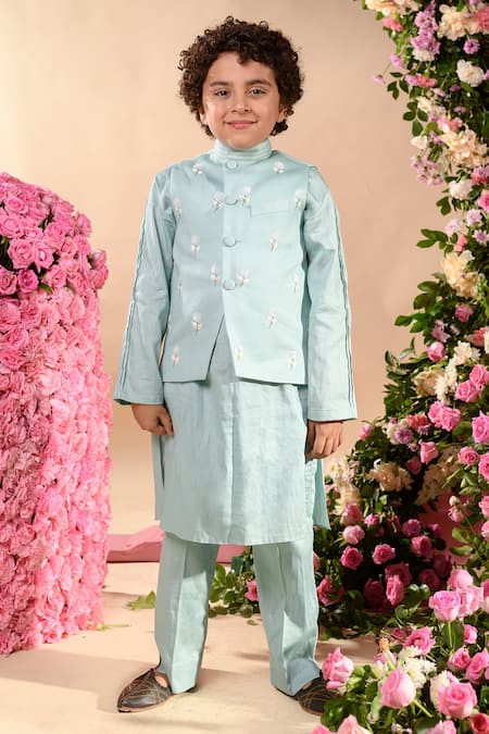 Littleens Celestial Blue Thread Embroidered Bundi 