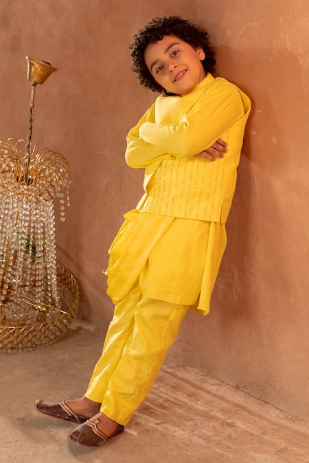 Littleens Canary Yellow Embroidered Bundi 