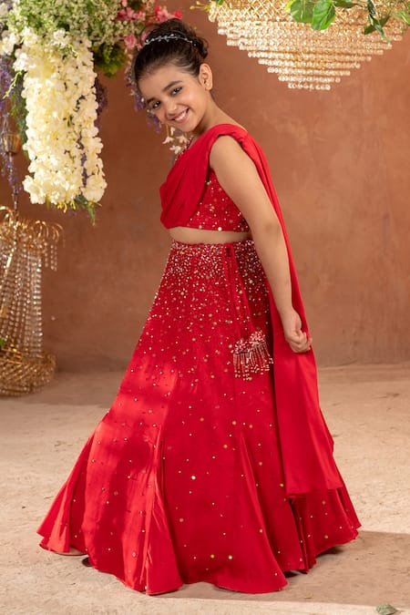 Littleens Red Silk Sequins, Beads Ruxchin Embellished Lehenga And Blouse Set Online at Aza Fashions Littleens_Red Silk Sequins, Beads Ruxchin Embellished Lehenga And Blouse Set _Online_at_Aza_Fashions