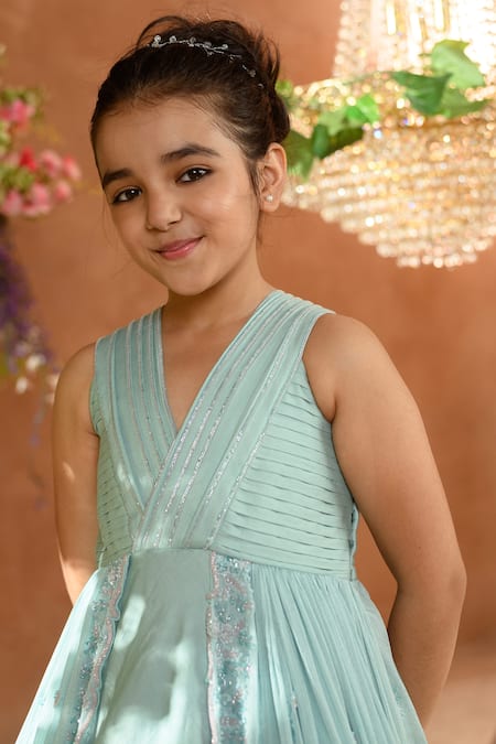 Shop_Littleens_Blue Silk Sequins, Beads, Cut Work Meher Embroidered Gown _Online_at_Aza_Fashions