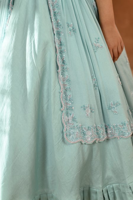 Littleens_Blue Silk Sequins, Beads, Cut Work Meher Embroidered Gown _at_Aza_Fashions