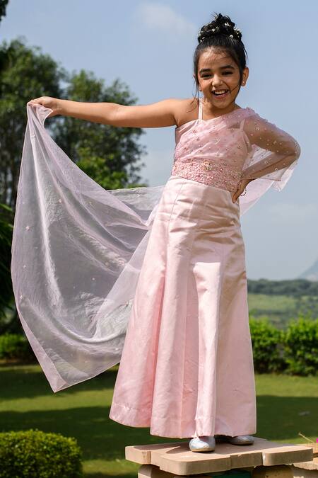 Littleens Pink Satin, Organza, Cotton Embroidery Delilah Mermaid Gown Online at Aza Fashions Littleens_Pink Satin, Organza, Cotton Embroidery Delilah Mermaid Gown _Online_at_Aza_Fashions