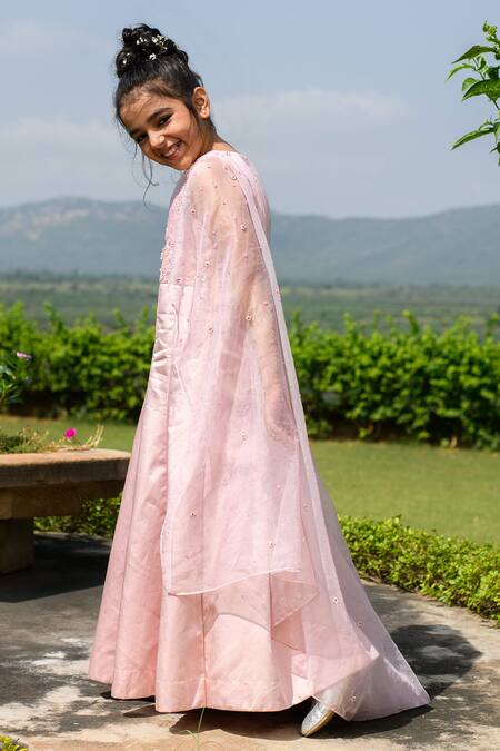 Buy Littleens Pink Satin, Organza, Cotton Embroidery Delilah Mermaid Gown Online at Aza Fashions Buy_Littleens_Pink Satin, Organza, Cotton Embroidery Delilah Mermaid Gown _Online_at_Aza_Fashions