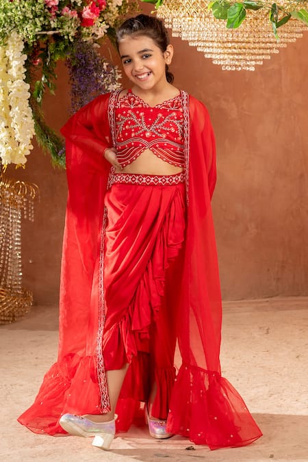 Littleens Husnara Embroidered Cape Skirt Set 