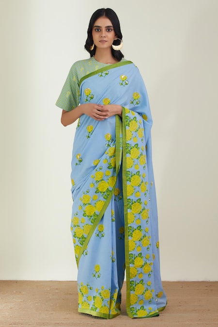 Label Earthen Floral Printed Saree With Blouse 