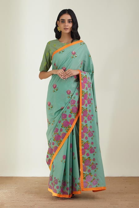 Label Earthen Printed Saree With  Blouse 