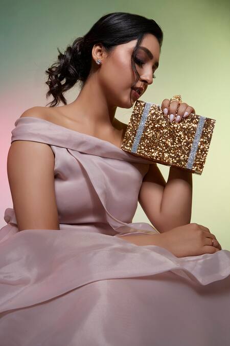 Oceana Clutches Gold Glitter Sparkle Box Clutch