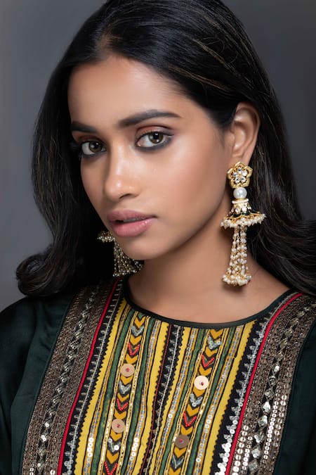 Shop_Prahnaaya_Green Satin Silk Round Kaftan Kurta And Dhoti Pant Set_Online_at_Aza_Fashions