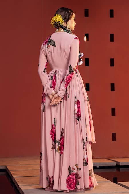 Shop Kalista Pink Bustier Raw Silk, Cape And Sharara Sakina Hand Painted & Kurta Set at Aza Fashions Shop_Kalista_Pink Bustier Raw Silk, Cape And Sharara Sakina Hand Painted & Kurta Set _at_Aza_Fashions