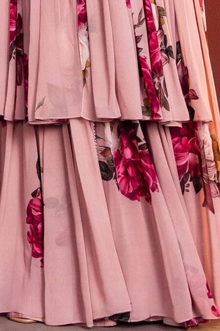 Buy Kalista Pink Bustier Raw Silk, Cape And Sharara Sakina Hand Painted & Kurta Set Online at Aza Fashions Buy_Kalista_Pink Bustier Raw Silk, Cape And Sharara Sakina Hand Painted & Kurta Set _Online_at_Aza_Fashions