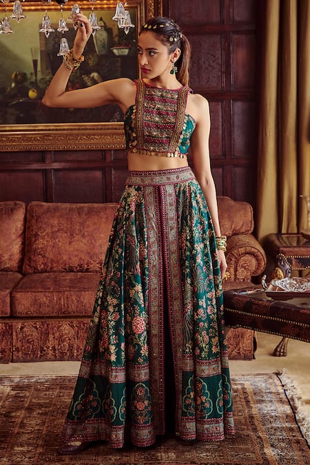 Lavender Skirt And Crop Top With Ruching Detail And Puffed Cold Shoulder  Sleeves Lehenga Choli