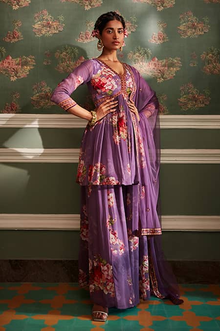 Kalista Kiara Floral Print Peplum Gharara Set 