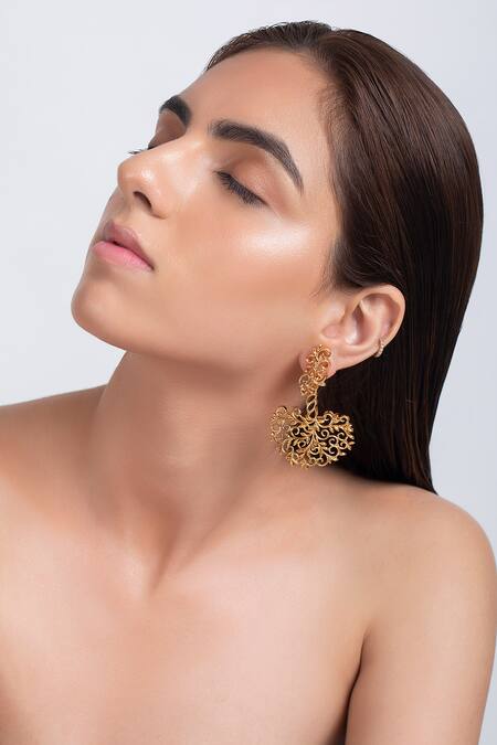 Buy Opalina Soulful Jewellery Gold Plated Cut Work Handcrafted Filigree Danglers Online at Aza Fashions Buy_Opalina Soulful Jewellery_Gold Plated Cut Work Handcrafted Filigree Danglers _Online_at_Aza_Fashions