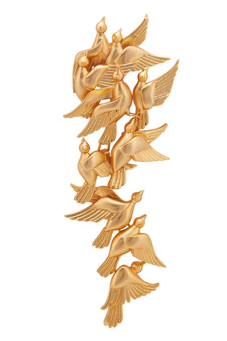 Opalina Soulful Jewellery Gold Plated Cut Work Handcrafted Dove Long Statement Earrings at Aza Fashions Opalina Soulful Jewellery_Gold Plated Cut Work Handcrafted Dove Long Statement Earrings _at_Aza_Fashions
