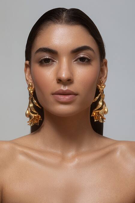 Buy Opalina Soulful Jewellery Gold Plated Cut Work Handcrafted Floral Long Statement Earrings Online at Aza Fashions Buy_Opalina Soulful Jewellery_Gold Plated Cut Work Handcrafted Floral Long Statement Earrings _Online_at_Aza_Fashions