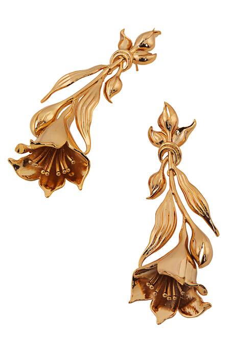 Opalina Soulful Jewellery Gold Plated Cut Work Handcrafted Floral Long Statement Earrings Online at Aza Fashions Opalina Soulful Jewellery_Gold Plated Cut Work Handcrafted Floral Long Statement Earrings _Online_at_Aza_Fashions