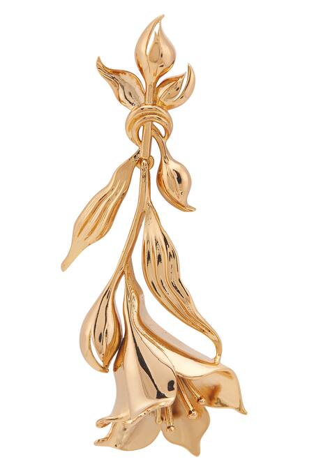 Opalina Soulful Jewellery Gold Plated Cut Work Handcrafted Floral Long Statement Earrings at Aza Fashions Opalina Soulful Jewellery_Gold Plated Cut Work Handcrafted Floral Long Statement Earrings _at_Aza_Fashions