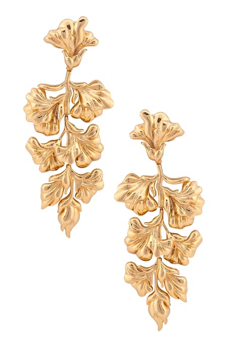 Opalina Soulful Jewellery_Gold Plated Cut Work Handcrafted Floral Long Statement Earrings _Online_at_Aza_Fashions