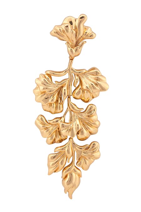 Opalina Soulful Jewellery_Gold Plated Cut Work Handcrafted Floral Long Statement Earrings _at_Aza_Fashions