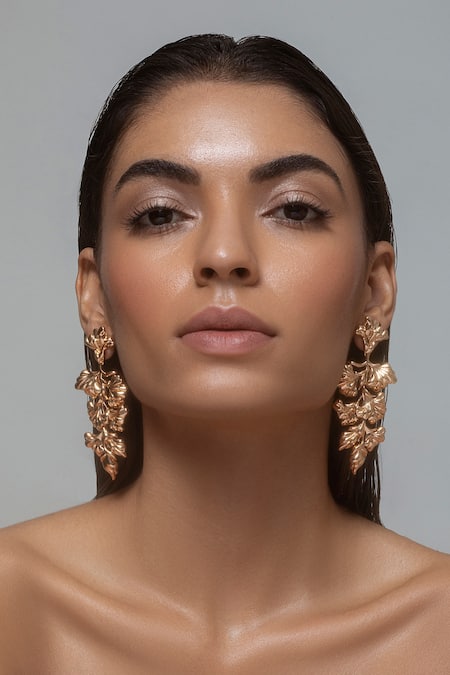 Buy Opalina Soulful Jewellery Gold Plated Cut Work Handcrafted Floral Long Statement Earrings Online at Aza Fashions Buy_Opalina Soulful Jewellery_Gold Plated Cut Work Handcrafted Floral Long Statement Earrings _Online_at_Aza_Fashions