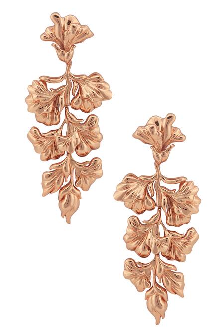 Opalina Soulful Jewellery Gold Plated Cut Work Handcrafted Floral Long Statement Earrings Online at Aza Fashions Opalina Soulful Jewellery_Gold Plated Cut Work Handcrafted Floral Long Statement Earrings _Online_at_Aza_Fashions